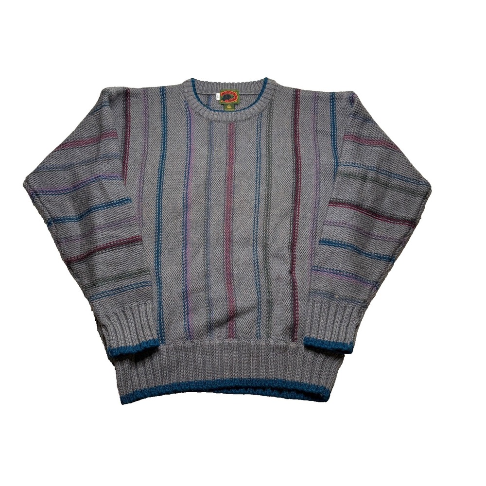 Vtg Boston Traders Sweater Mens M 100% Wool Stripe Chunky Knit Grandpa Grunge
